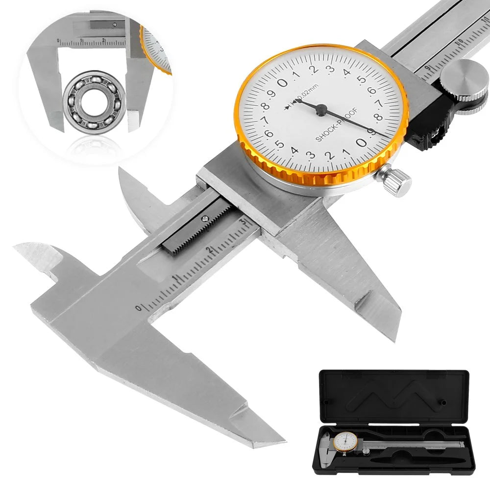 FNNMNNR Dial Caliper 6 Inch Stainless Steel Vernier Caliper High Precision inside outside Diameter Depth Caliper Measuring Tool for Carpenter Household DIY Measuring