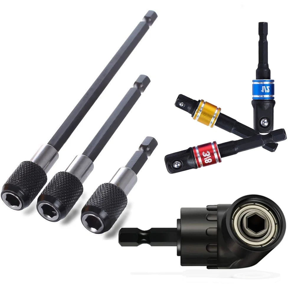 QISF Extension Bar Hex Shank Socket Adapter Drill Bit, 3Pcs Magnetic Screwdriver Bit Holder 2.5" 4" 6" + 3Pcs Black 1/4 Hex Shank Screwdriver Bit Holder, Power Hand Tools Nut Driver