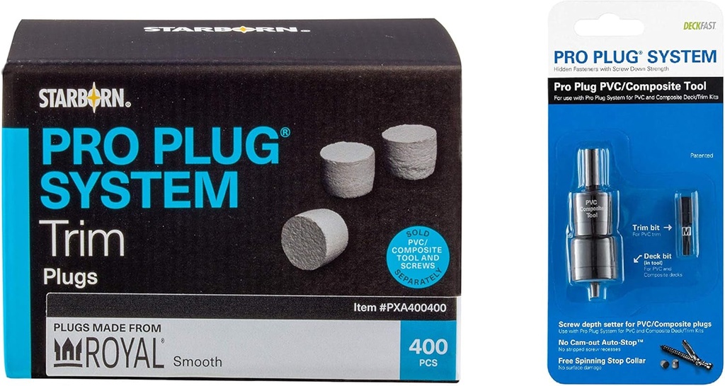 Pro Plug Trim Plugging System for Use with Royal Smooth Trim - 400 Plugs for 250 Lin Ft and Pro Plug Tool for PVC