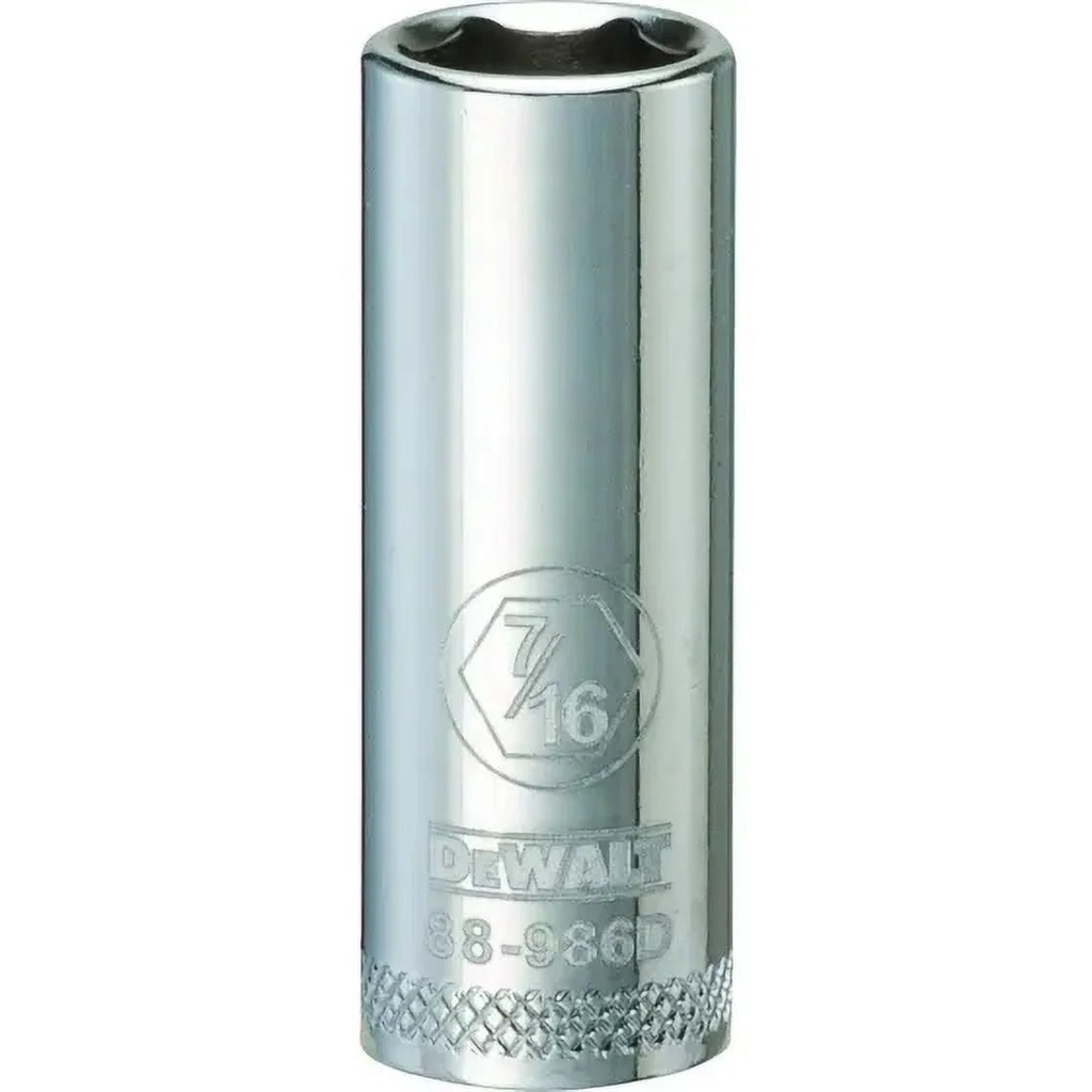 Dewalt DWMT88986OSP Drive Socket, 7/16 Inch Socket, 3/8 Inch Drive, 6-Point, Vanadium Steel, Polished Chrome