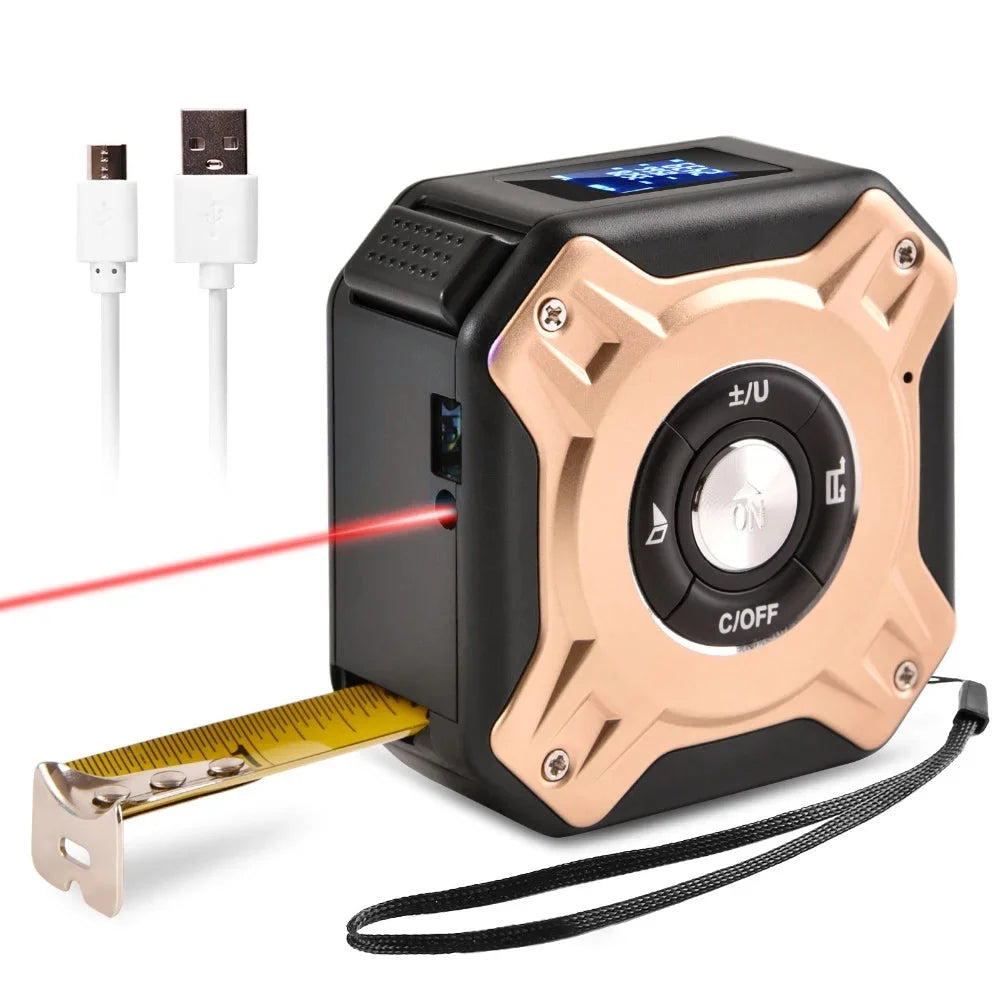2 in 1 Digital Laser Tape Measure | 130Ft/40M Laser Distance Meter Display on Backlit LCD Screen with 16Ft/5M Autolock Measuring Tape | Ft/Inch/Fractions/M/Mm