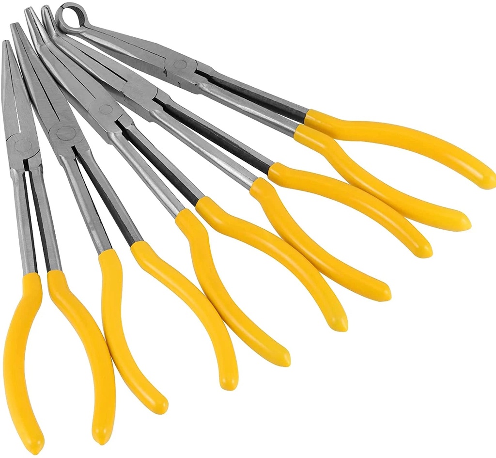KINJOEK 5 PCS 11 Inch Long Needle Nose Pliers Set, Including Straight, 25 Degrees, 45 Degrees, 90 Degrees, round Head