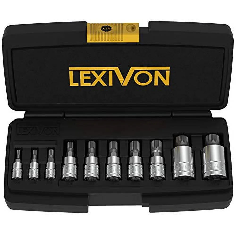 LEXIVON Xzn Triple Square Spline Bit Socket Set, Premium S2 Alloy Steel , 10-Piece European Style M4 - M18 Set , Enhanced Storage Case (Lx-145)