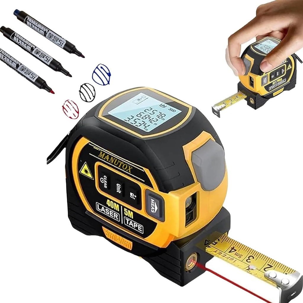 Generic 3-In-1 Infrared Laser Tape Measuring, Digital Tape Measure with Laser, Laser Measuring Tape, Laser Measuring Tool, Retractable Electric Tape Measure with Led Display (Yellow 60M(196Ft))