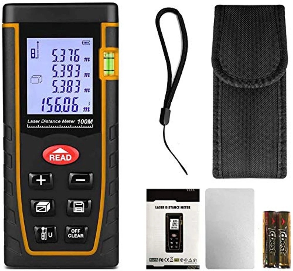 KAHOO Laser Distance Measuring Tool 100M Area Length Volume Pythagorean Level LCD Display New