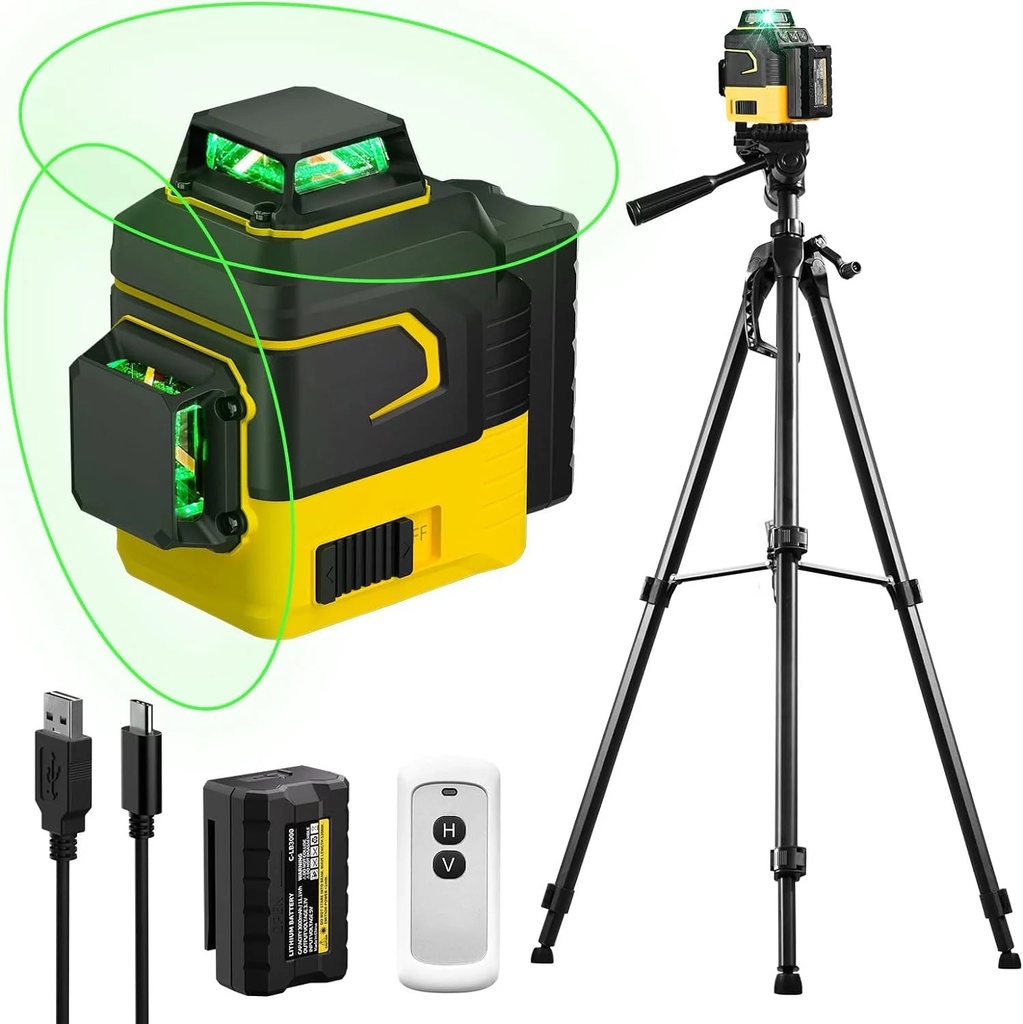 IKOVWUK Laser Level with Tripod, 2X360° Self-Leveling Green Cross Line, 8 Lines Laser Level Tool with Rechargeable Battery & Type-C Charging Port, Compact Adjustable 1.6M Tripod & Carry Pouch Included