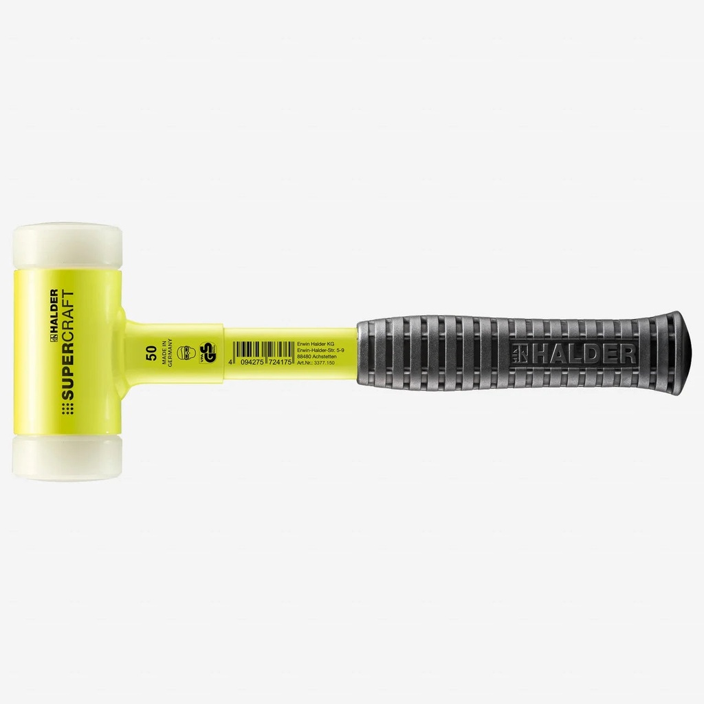 Halder Supercraft HI-VIZ Dead Blow, Non-Rebounding Hammer with Nylon Face Inserts and Steel Housing, 1.97" / 40.57 Oz.