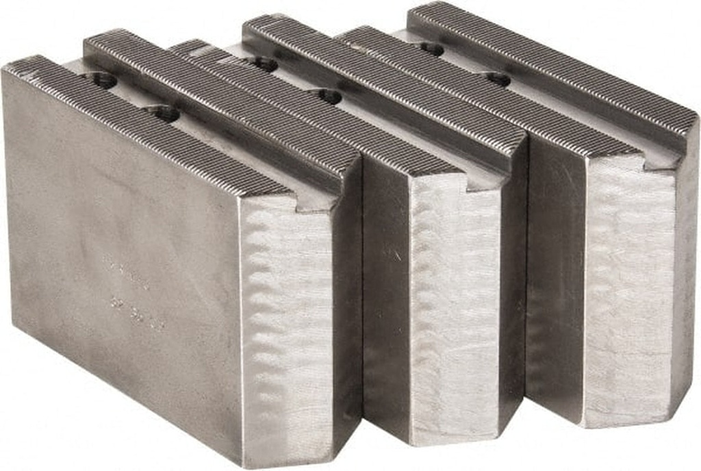 H & R Manufacturing 1.5Mm X 60° Serrated Attachment, Square Soft Lathe Chuck Jaw 3 Jaws, Steel, 1.181" Btw Mount Hole Ctrs, 5" Long X 1-3/4" Wide X 3-1/2" High, 0.63" Groove, 12Mm Fastener