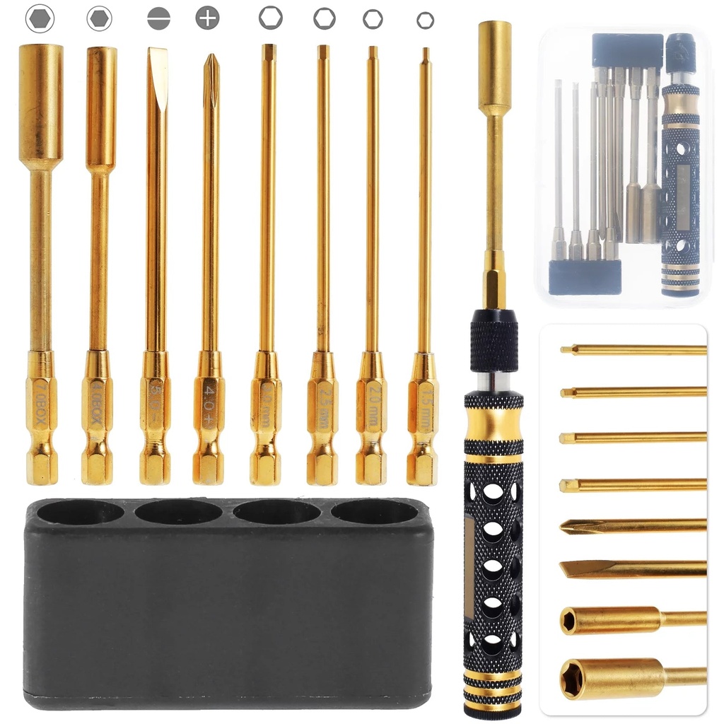 Adifare Precision Screwdriver Set,Hex Driver Screwdriver 1.5/2.0/2.5/3.0Mm Drive Impact Screwdriving Durable 1/4 Inch Universal Hex Bit Holder for RC Car Hobby Tool Kit
