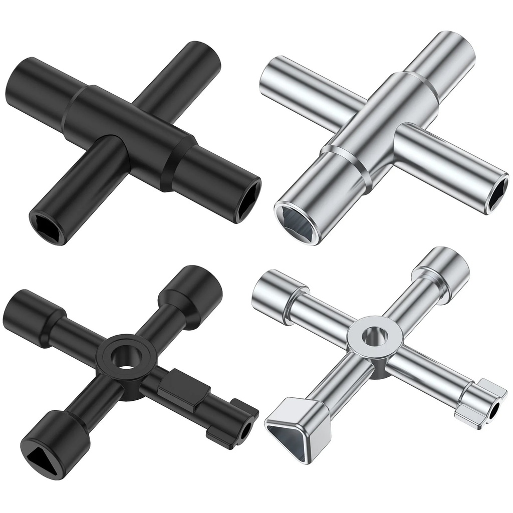OKYMOTOR 4PCS 4 Way Sillcock Key Wrench Tool Multifunction Water Utilities Key for Spigots, Faucet, Valve, and Cabinet Cupboard