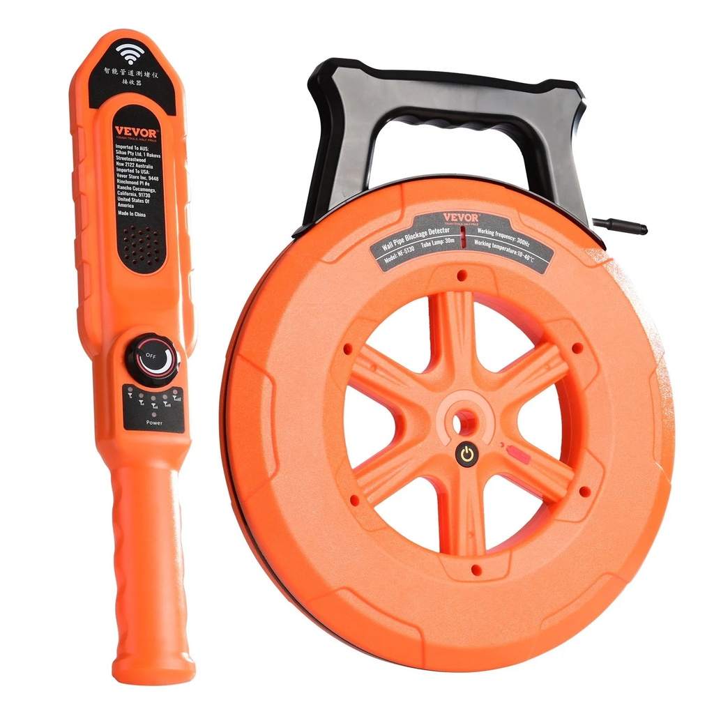 VEVOR Pipe Blockage Detector Locators - 100Ft/30M Waterproof for PVC, Plastic, Metal Pipes