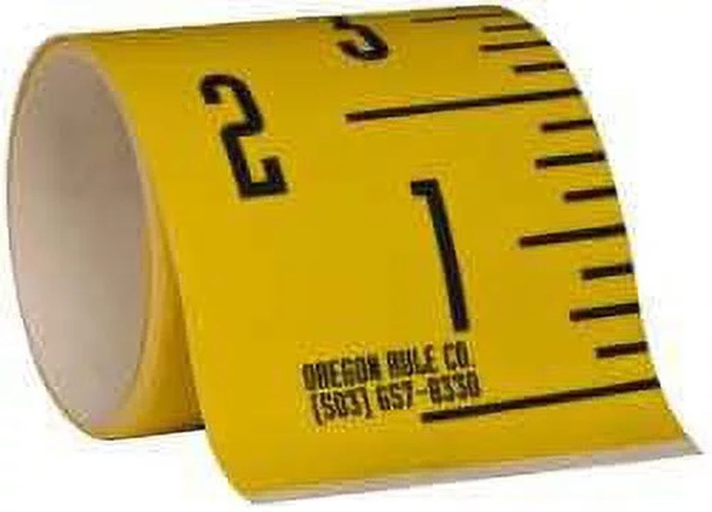 Made in USA 6 Ft. Long X 3" Wide, 1/4" Graduation, Yellow, Mylar Adhesive Tape Measure Reads Bottom to Top, Vertical Rules