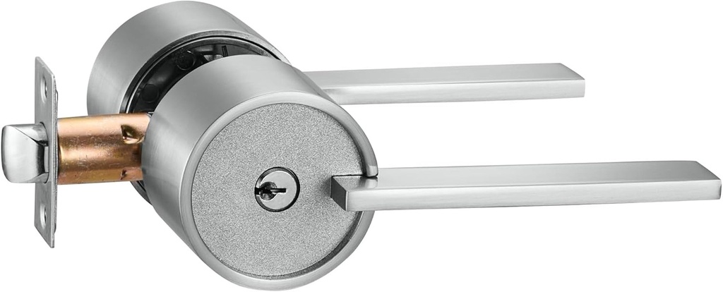 Berlin Modisch Zero Gravity Urban Series Entry Lever Door Handle Lock and Key Locking Lever Set [For Front Door or Office] Reversible Heavy Duty – Satin Nickel Finish