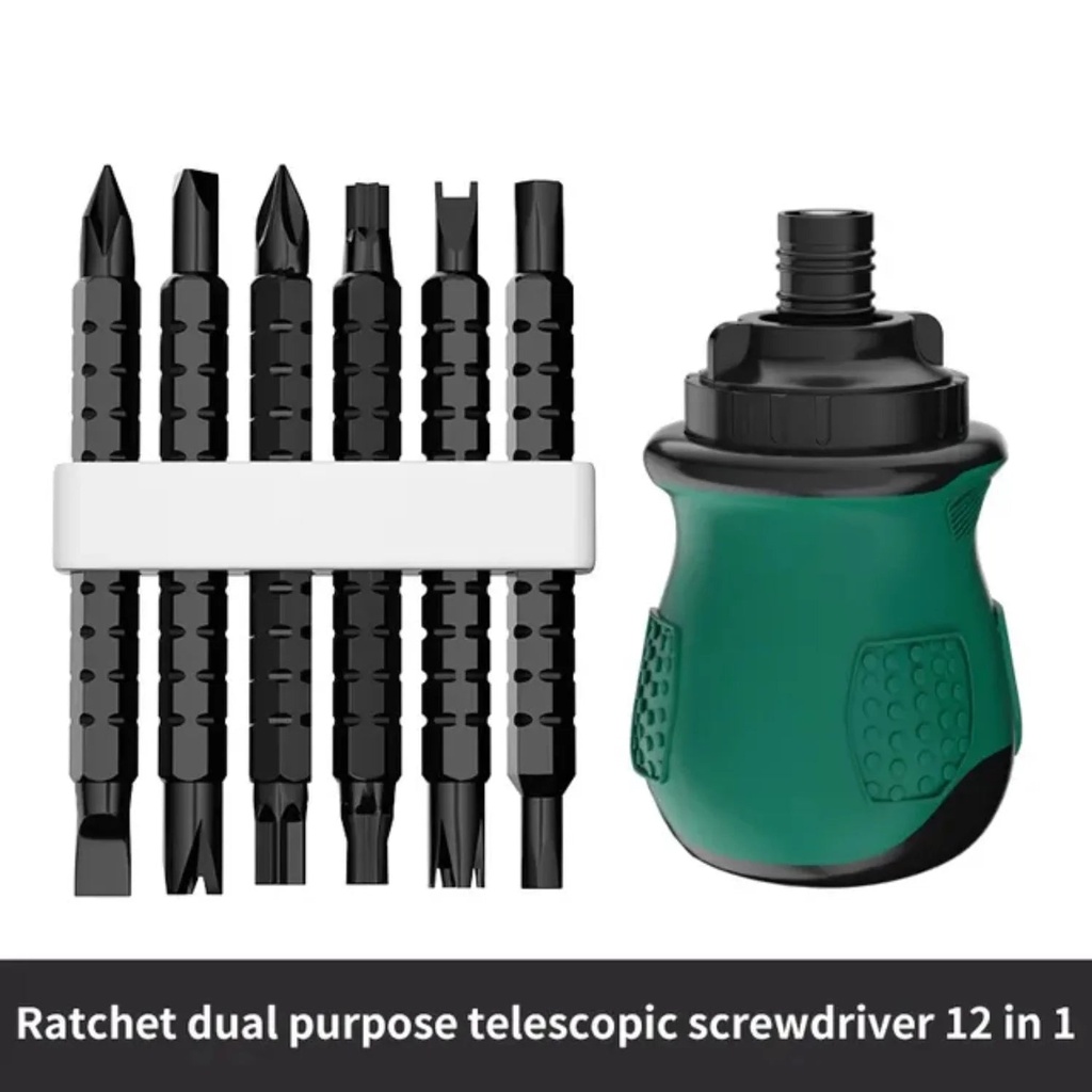 Telescopic Dual Purpose Ratchet Screwdriver Set 13 in 1 Short Handle Cross Groove Drill Small Chrome Vanadium Steel Repair Tools