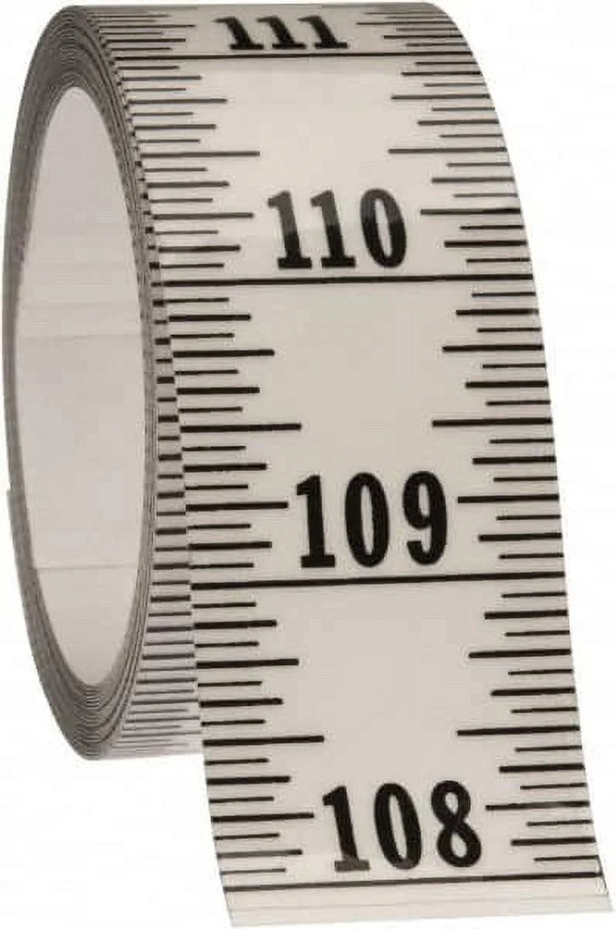 Made in USA 12 Ft. Long X 1-1/4" Wide, 1/16" Graduation, Clear, Mylar Adhesive Tape Measure Reads Bottom to Top, Vertical Rules