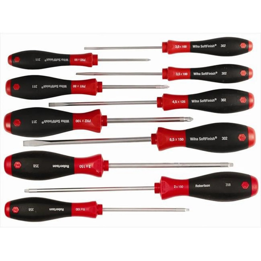 Wiha Tools 30290 Soft Finish Cushion Grip Slotted & Phillips Screwdriver Set - 10 Piece