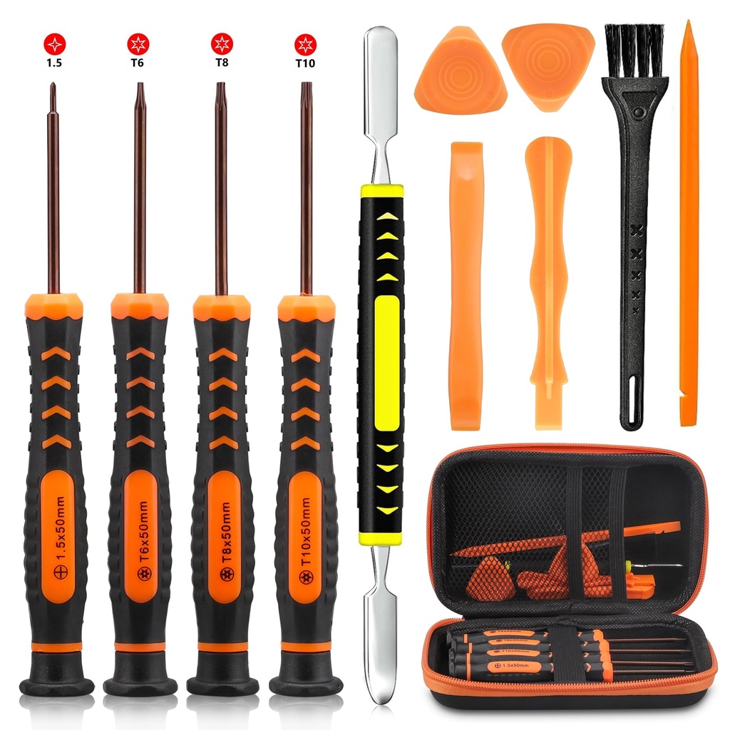 Eeekit 12-In-1 T6 T8 T10 Cross 1.5 Screwdriver Repair Tool Kit Fit for Xbox One/Xbox 360/PS3/PS4 Controller with Pry Tools, Cleaning Brush, EVA Bag