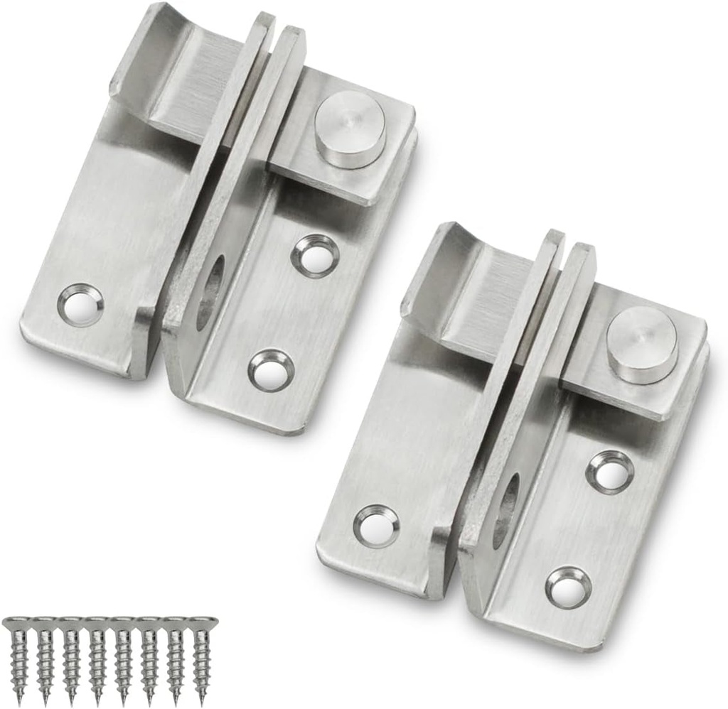 2 Pcs 2.4 Inch Satin Nickel Flip Gate Latches, Stainless Steel Bolt Latch for Safety Door Lock Latch, Right Open