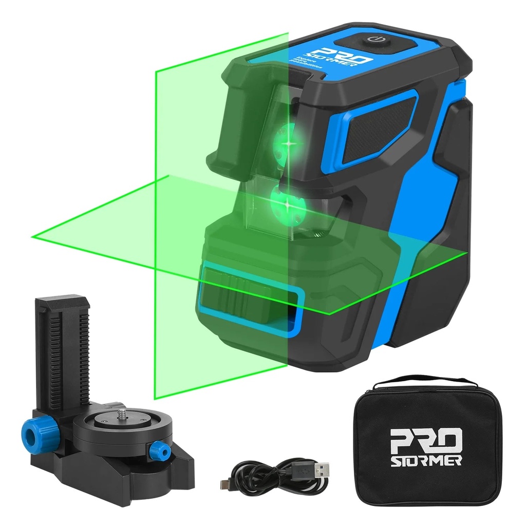 Laser Level Self-Leveling, PROSTORMER Horizontal and Vertical Cross Line Laser Tool with Rechargeable Battery, Adjustable Magnetic Stand and Storage Bag for Picture Hanging, Construction and Tile Work