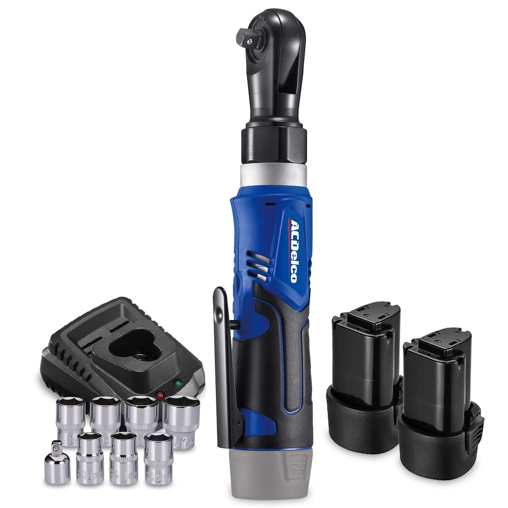 Acdelco Arw1209-P2 G12 Series 12V Li-Ion Cordless 3/8" 45 Ft-Lbs. Ratchet Wrench Tool Kit with 2 Batteries and Sockets