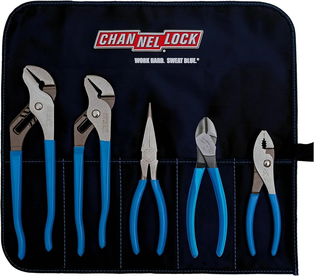 TOOL ROLL-3 5 Piece Pliers Set|Fast Release Handy Vinyl Pouch Features Long Nose,Diagonal Cutter,Slip Joint,And Tongue and (2) Pliers|Forged from High Carbon Steel|Made in The