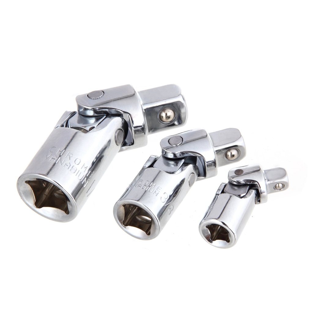 Hyper Tough 3 Piece 1/4, 3/8, and 1/2 Inch Universal Joint Socket Set CRV 8UC0004A, New Condition