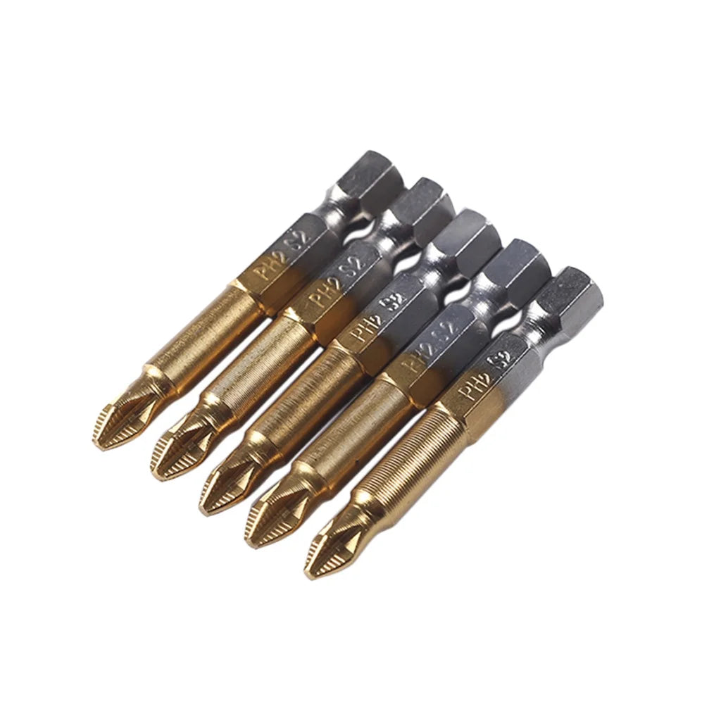 MRULIC 5Pcs 1/4 Hex Shank Magnetic Non-Slip PH2 Phillips Cross Head Screwdriver Bit B
