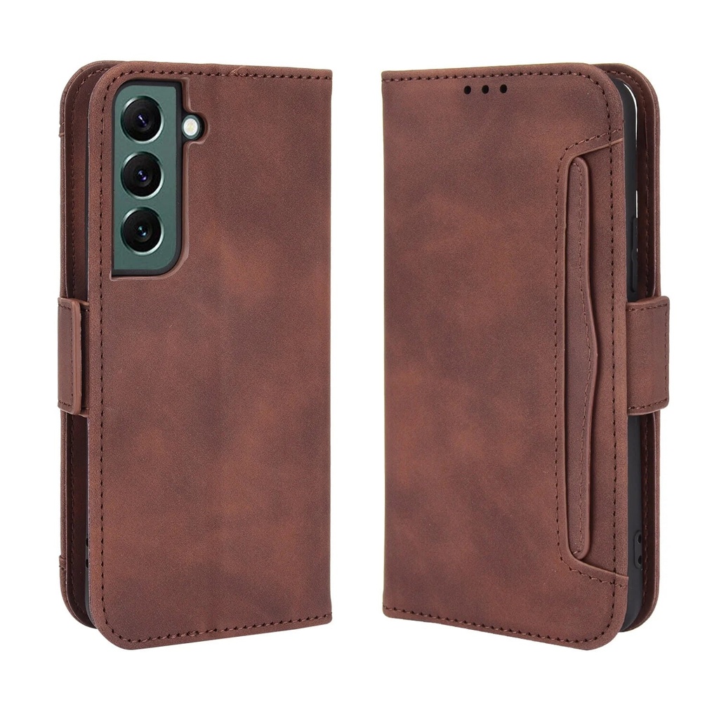 Case for Samsung Galaxy S22 Cover Adjustable Detachable Card Holder Magnetic Closure Leather Wallet Case - Brown