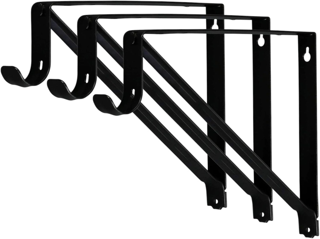 Premium Heavy Duty Closet Shelf and Rod Bracket, Black, 3-Pack