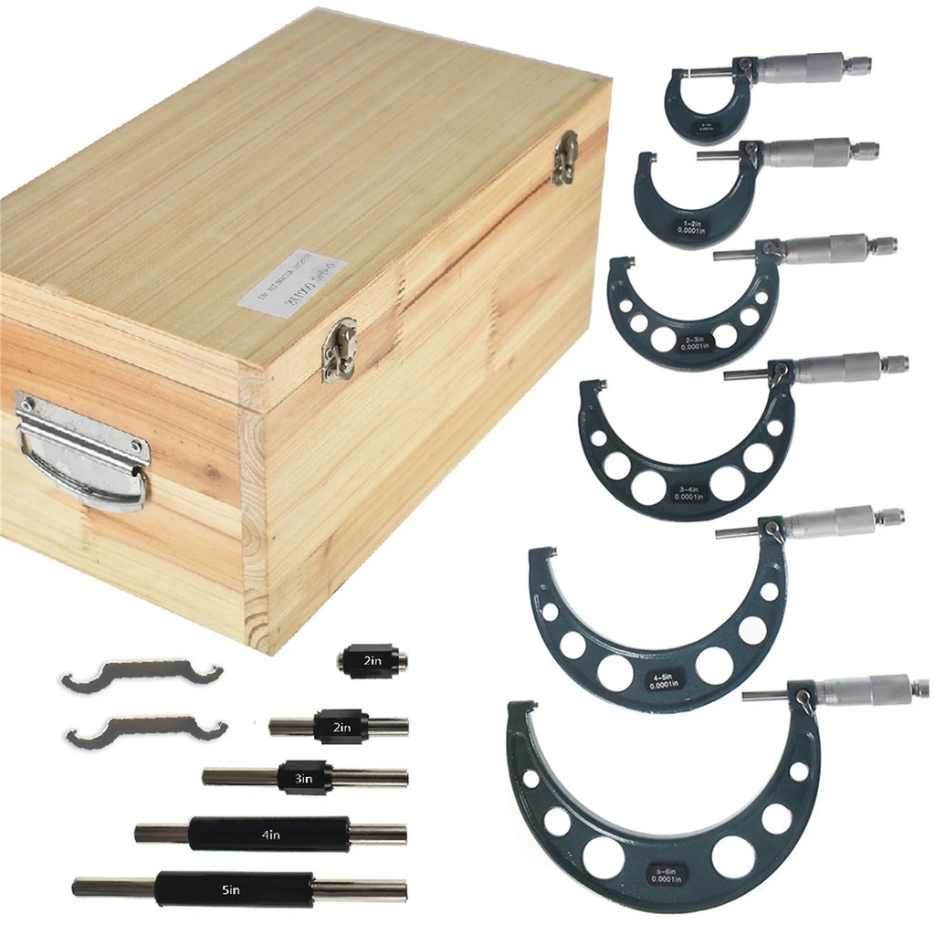 ALL-CARB 0-6"/0.0001" outside Micrometer Set Premium Precision W/Carbide Tips Wooden Case