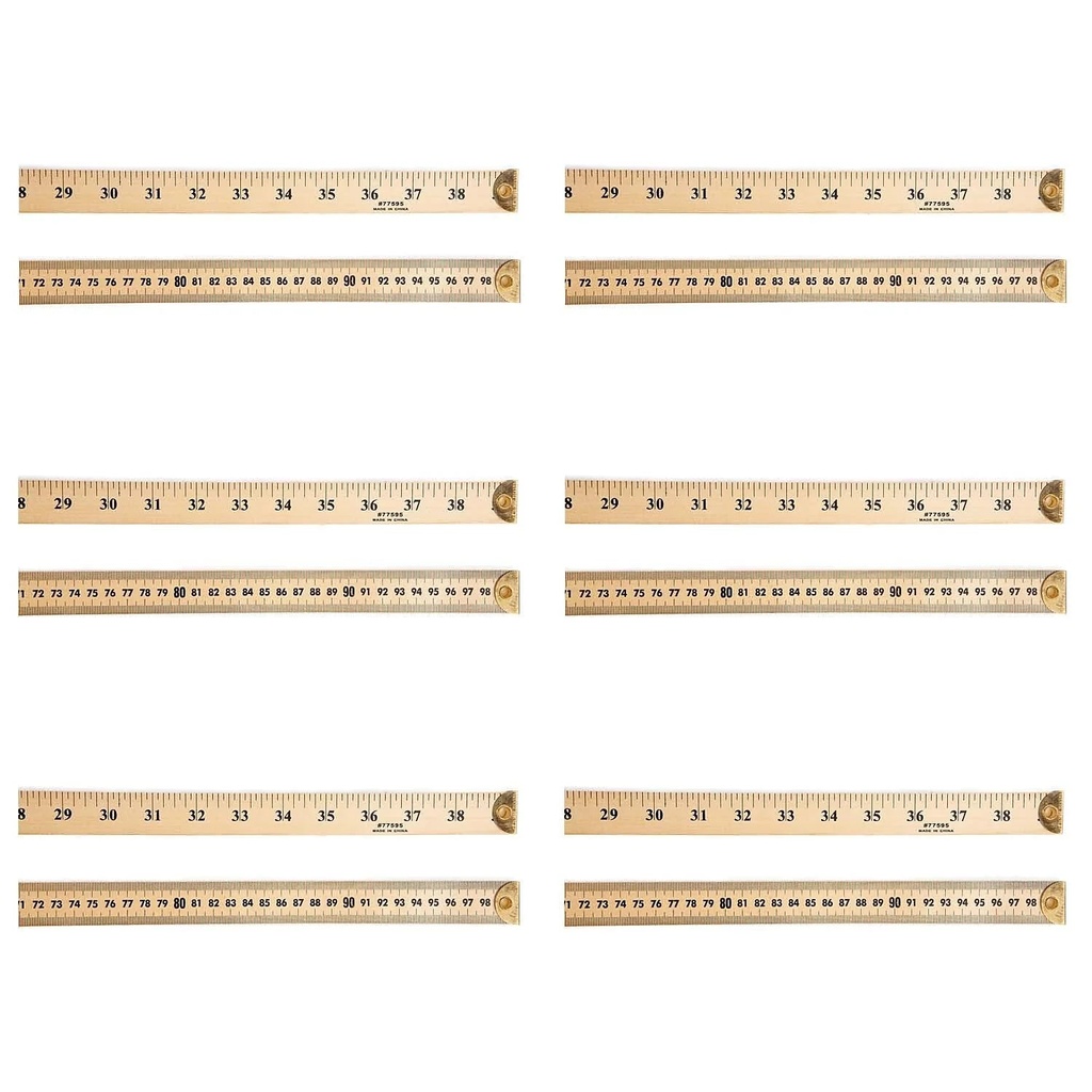 Charles Leonard Wood Meter Stick Ruler with Metal End, 6 Count