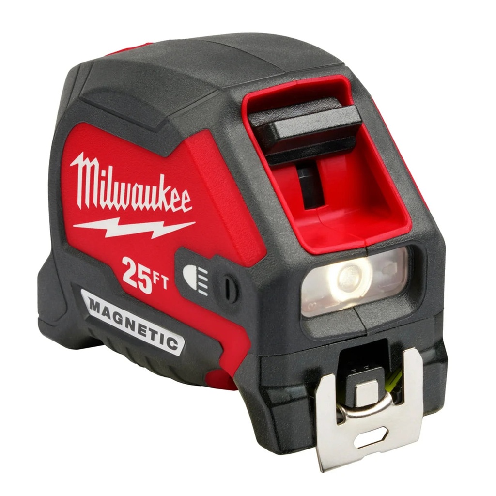 Milwaukee 25Ft Compact Wide Blade Magnetic Tape Measure W/ Rechargeable 100L Light