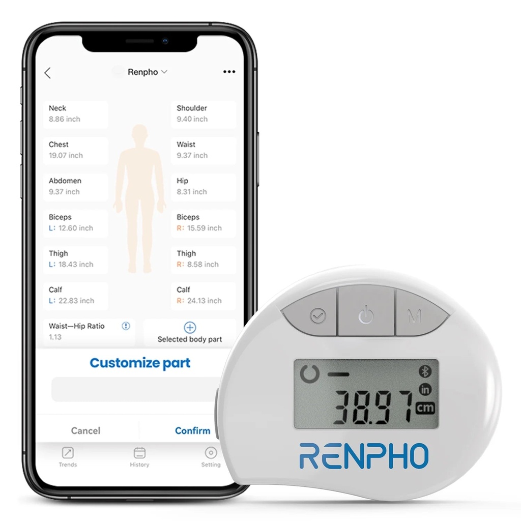 RENPHO Smart Tape Measure with App, Small Bluetooth Measuring Tape with LCD Display for Monitoring Body Circumference, Tailors, Pregnant