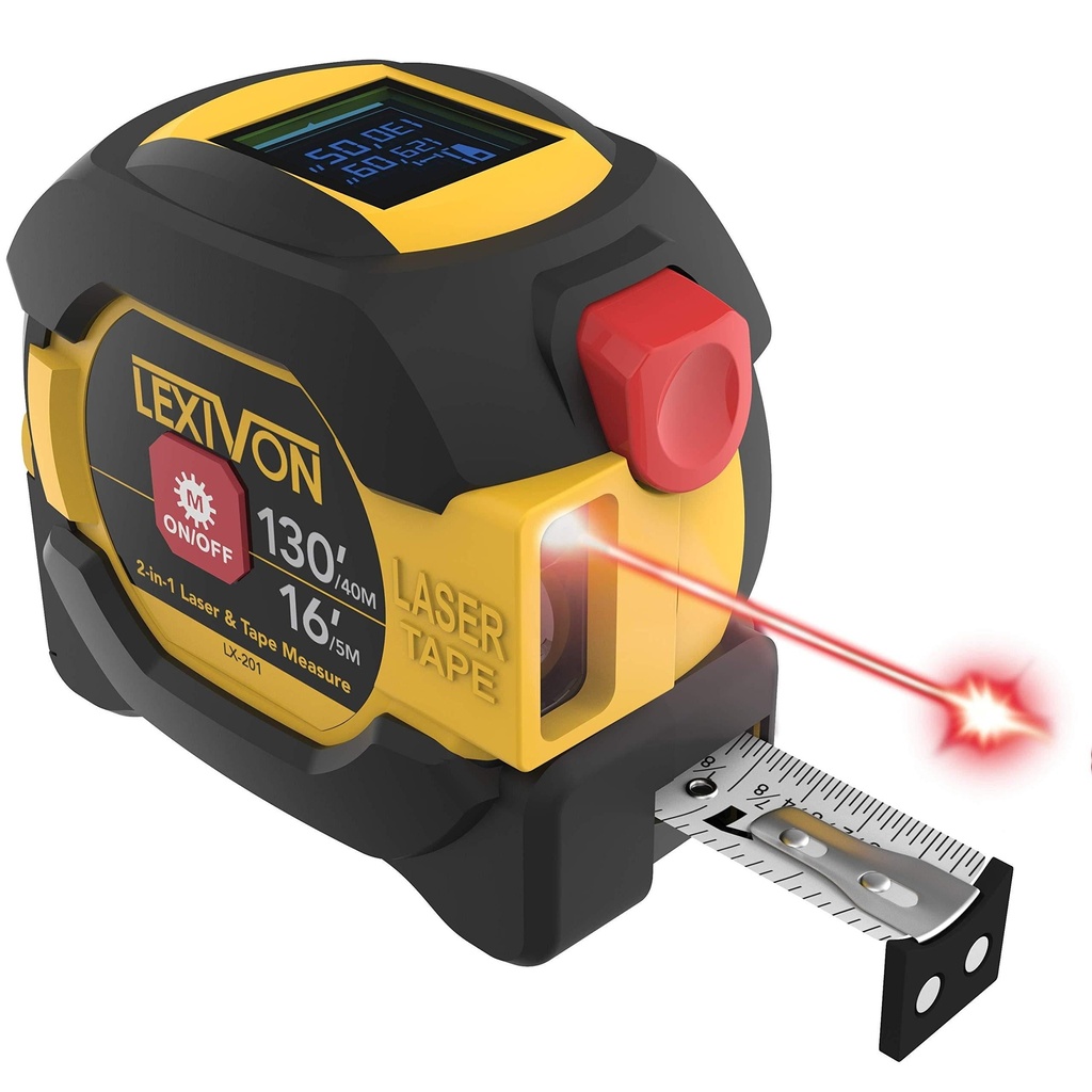 LEXIVON 2 in 1 Digital Laser Tape Measure | 130Ft/40M Laser Distance Meter Display on Backlit LCD Screen with 16Ft/5M Autolock Measuring Tape | Ft/Inch/Fractions/M/Mm(Lx-201) Laser-Autoloc
