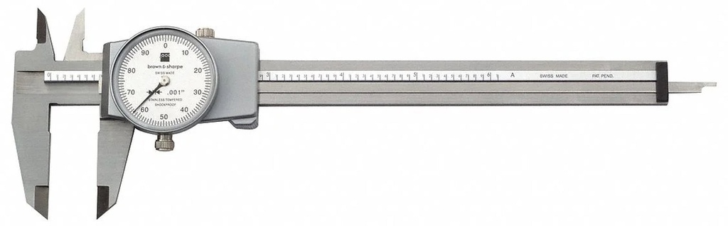 Brown & Sharpe Precision DIAL-CAL Inch Calipers, 6 In, Stainless Steel, White Display