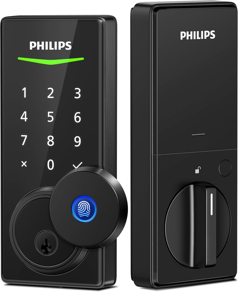 Philips Fingerprint Door Lock, Keyless Entry Door Lock Deadbolt, Electronic Door Lock with Code, Door Lock for Front Door,Auto Lock,Easy Install, Touchscreen Digital Keypad Lock with Key