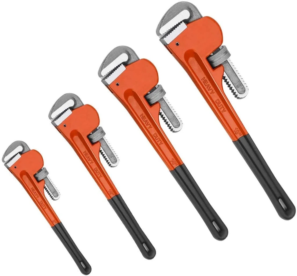 Y&Y Decor 4Pcs Pipe Wrench Set, Heat Treated Plumbing Wrench W/Soft Grip, Adjustable Jaws, 8" 10" 14" 18" Heavy Duty Hand