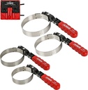 ARES 56065 - 4-Piece Swivel Oil Filter Wrench Set with Storage Pouch - Wrenches Cover 2 3/4-Inch to 5 1/4-Inch (70Mm to 133Mm) Diameter Filters - 180-Degree Swivel - Automatically Tightens on Filter