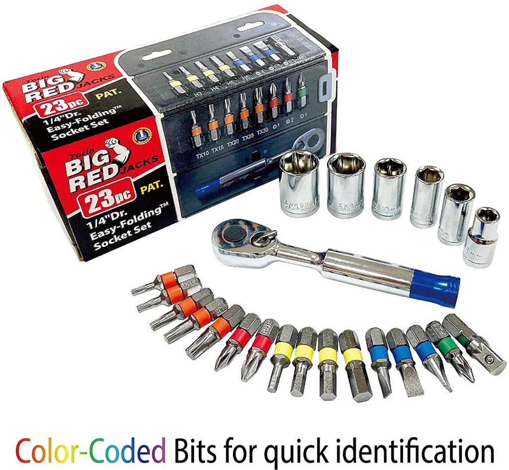 Black Jack 1/4" Reversible 72-Teeth Ratchet Wrench Socket Set, Easy-Folding Socket and Bit Set Case, 23-Piece, R23BSG