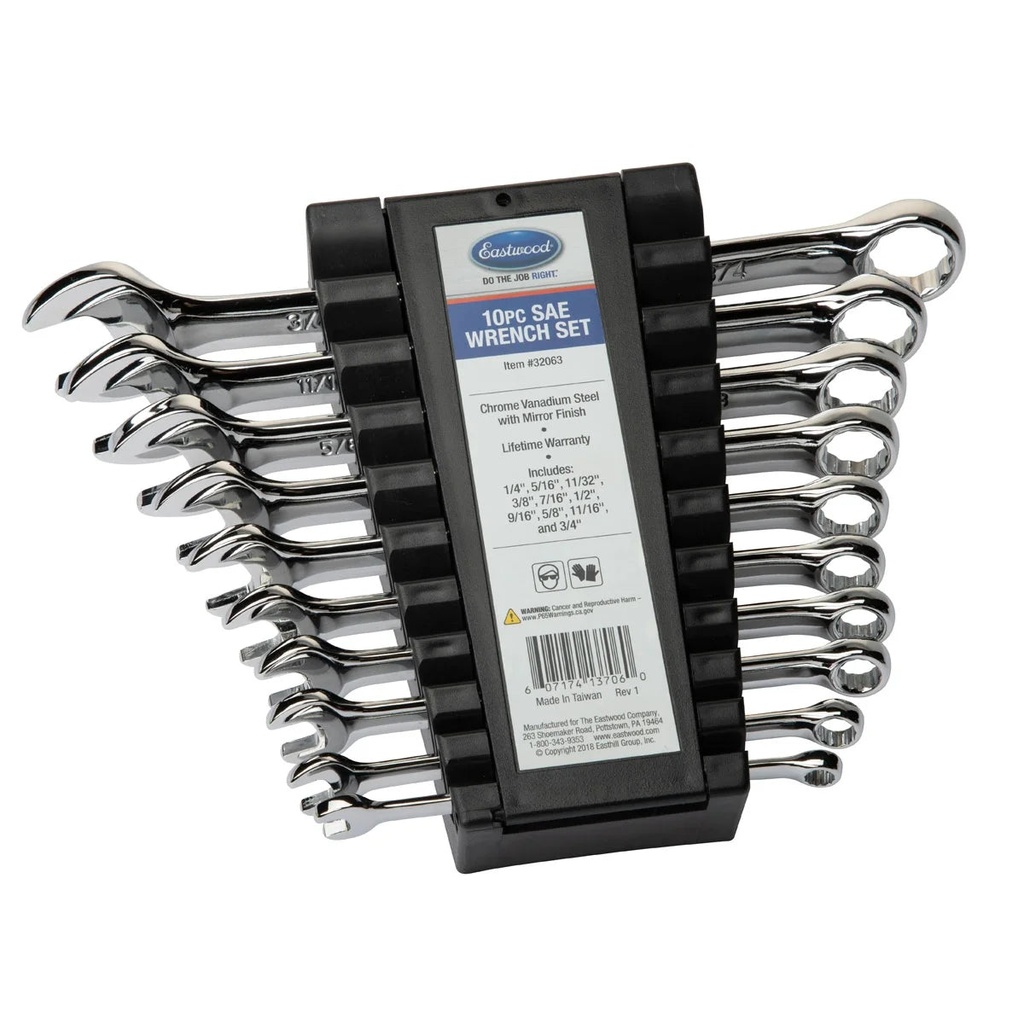 Eastwood 10 Piece Standard SAE Combination Open and Box End Wrench Set