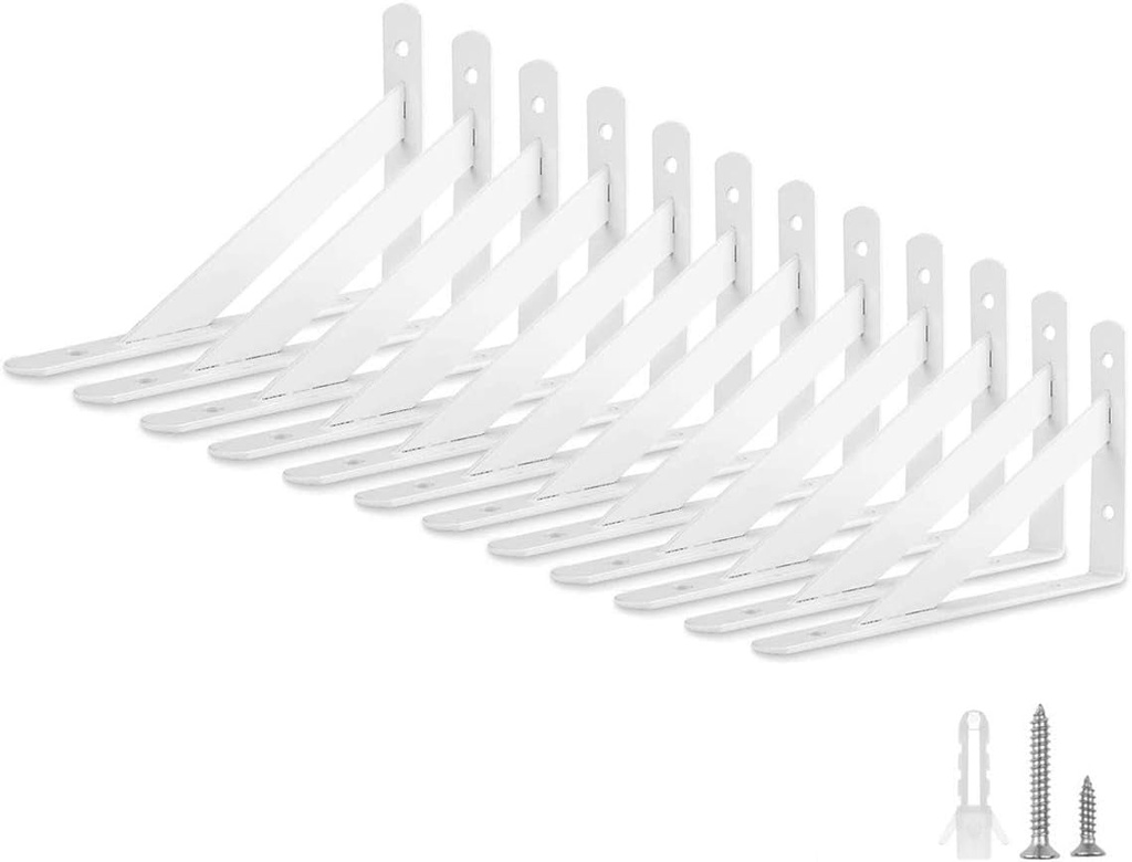 White Shelf Bracket 12 Packs Eau Wall Shelf Brackets Heavy Duty 4 X 6 Inch 90 Degree Floating Shelves, Tripod Triangle Shelf Brackets for Floating Wood Shelves