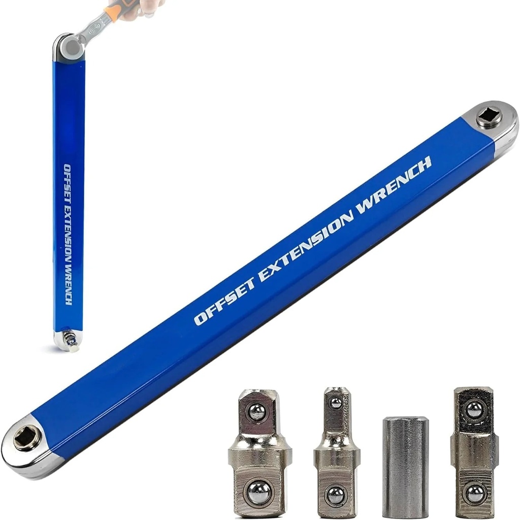 Convenient and Versatile Essential Impact Ready Offset Extension Wrench Kit for Precision Work in Tight Reach Small Spaces - Set with 1/2” 1/4” and 3/8” Square Drive Adapters - Ideal For