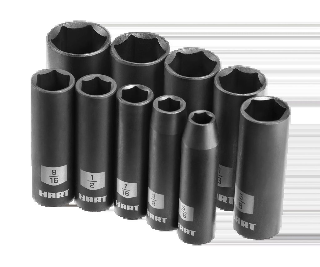 HART 10-Piece 3/8-Inch Drive SAE Impact Socket Set, Chrome Vanadium with Storage Case
