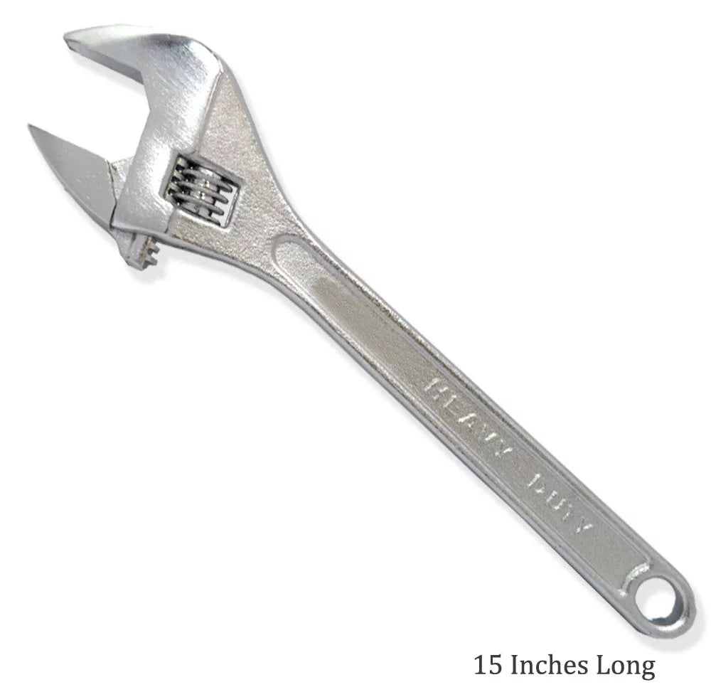 Toolusa 15" Adjustable Wrench | Drop Forged Steel Durability | Smooth Precision Mechanism | Ergonomic Design | Rust-Resistant Chrome Finish