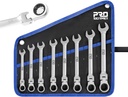 PROSTORMER 8-Piece Flex Head Ratchet Combination Wrench Set, 5/16"-3/4" SAE, 90 Tooth Socket End and Open End Wrench Gear Wrench with Cr-V Construction, Canvas Bag