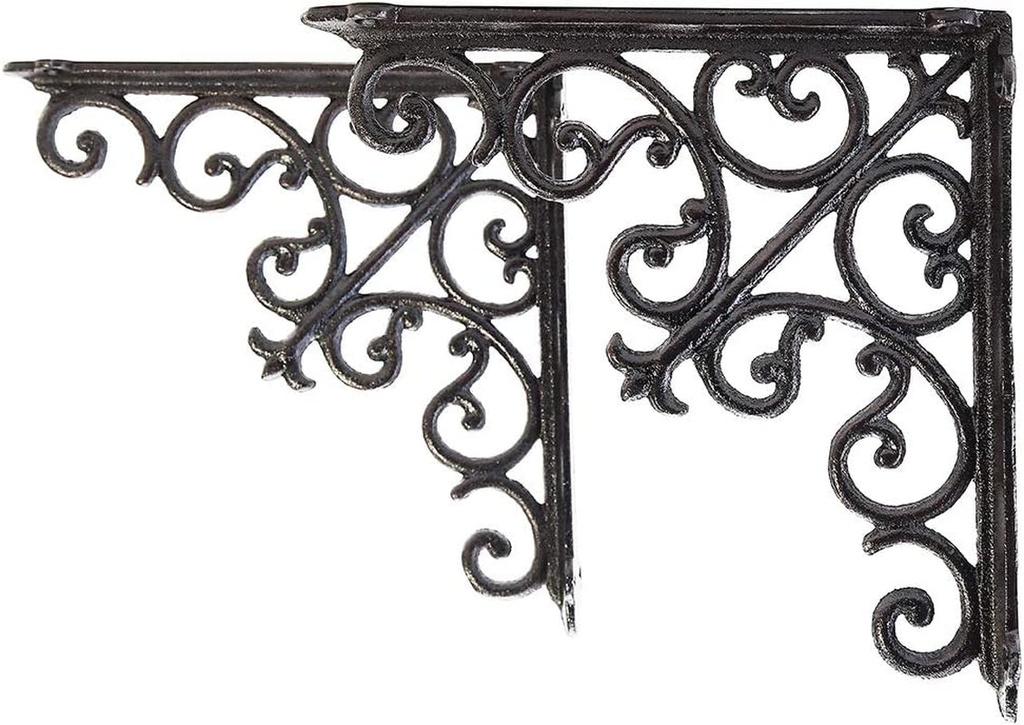 Sungmor 2PC 4.7 Inch Heavy Duty Decorative Brackets for Shelves, Vintage Victorian Cast Iron Shelf Bracket, Sturdy Black L Shape Metal Corner Brace Shelf Supporter, Wall Mounted Floating Shelf Bracket