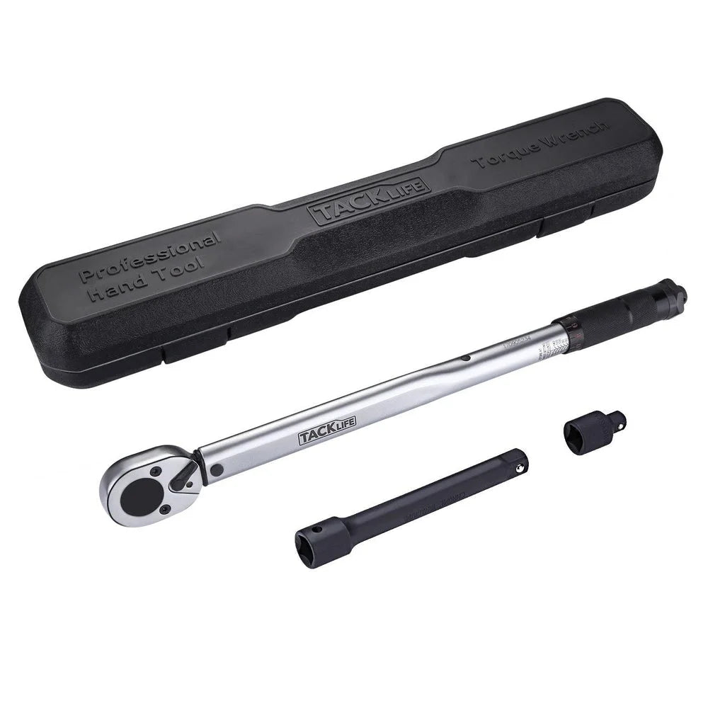 TACKLIFE 1/2" Drive Click Torque Wrench with 3/8 Torque Wrench Adapter and 6 Inch Extension Bar(10-150 Ft.- Lb./13.6-203.5 Nm)-Htw2C