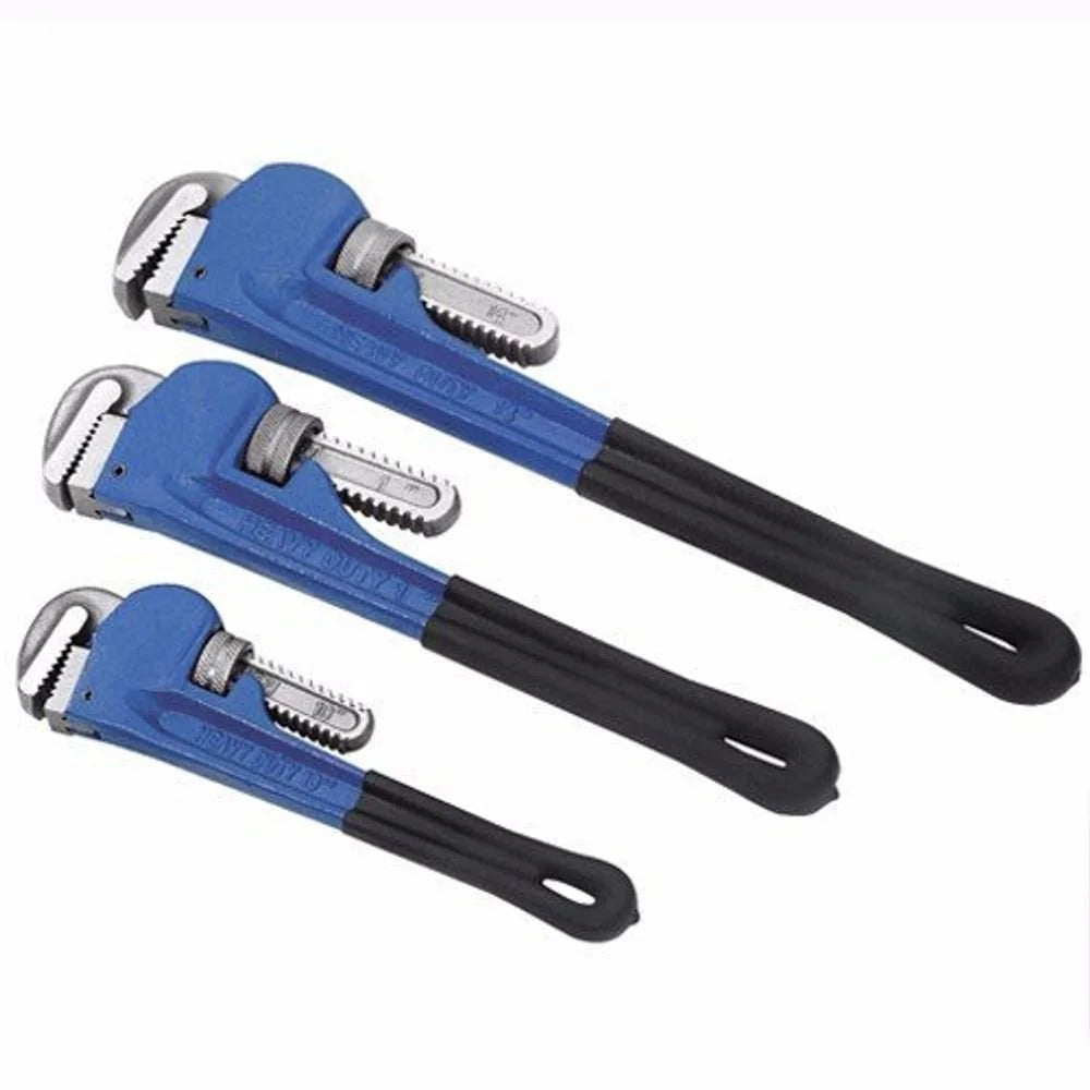 Wideskall 3 Pieces Heavy Duty Heat Treated Soft Grip Pipe Wrench Set 10" Inch + 12" Inch + 14" Inch