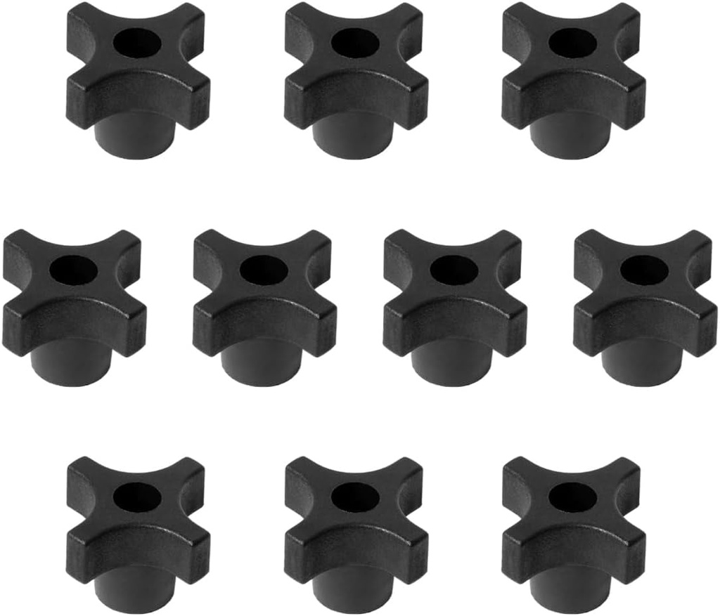 POWERTEC 5/16"-18 4 Point Knobs 10PK, Clamping Knobs with Steel Insert for T Track Bolts, Thumb Screw Threaded Knobs for T Track Accessories, Feather Boards, Woodworking Jigs and Fixtures (QNB3003-P2)