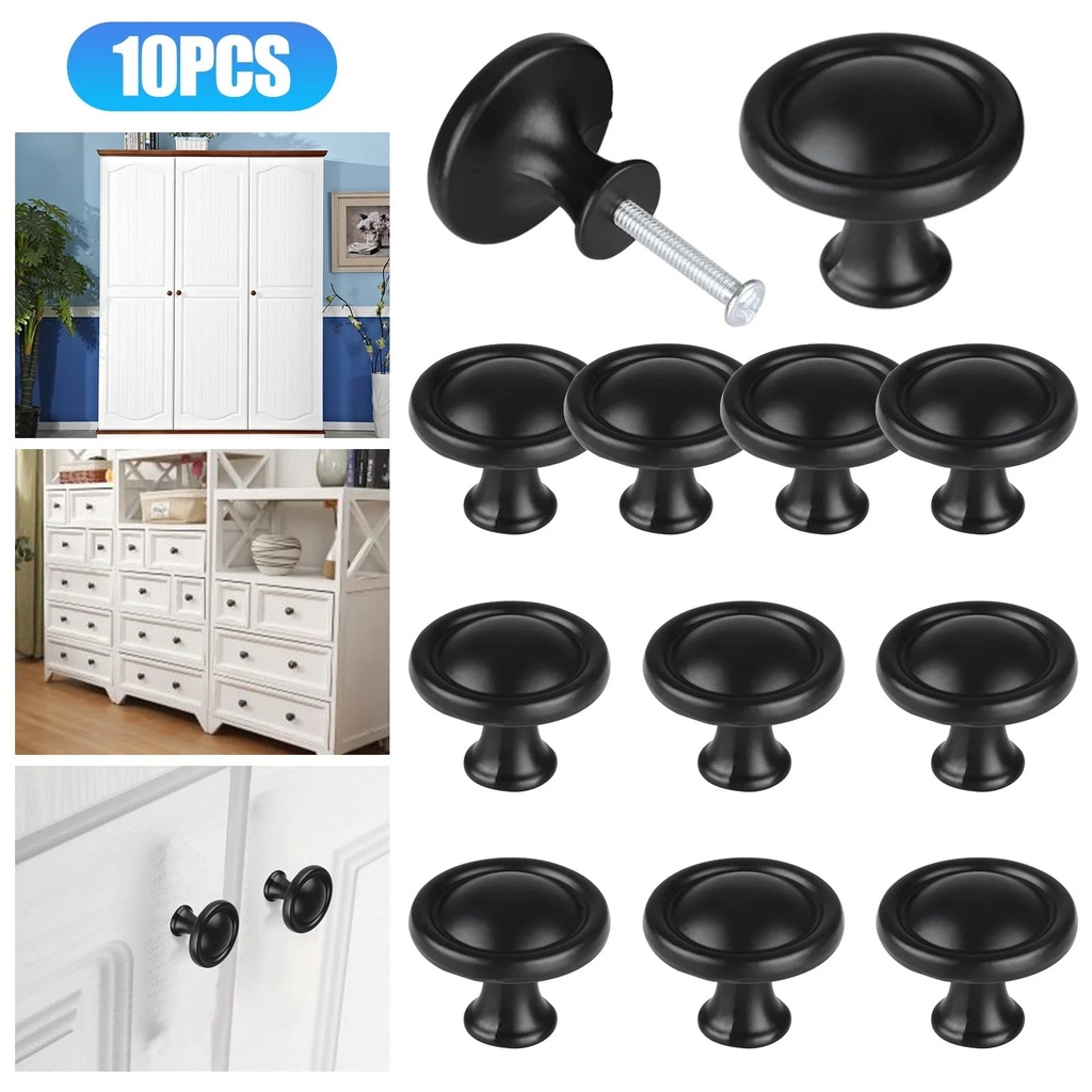 Hxoliqit 10 Pcs Kitchen Cabinet Knobs round Drawer Handles Cabinet Hardware round Knobs with Screws Elegant Black Finish for Bathroom Cabinets Dresser Home Decor Daily Tools Stainless Product